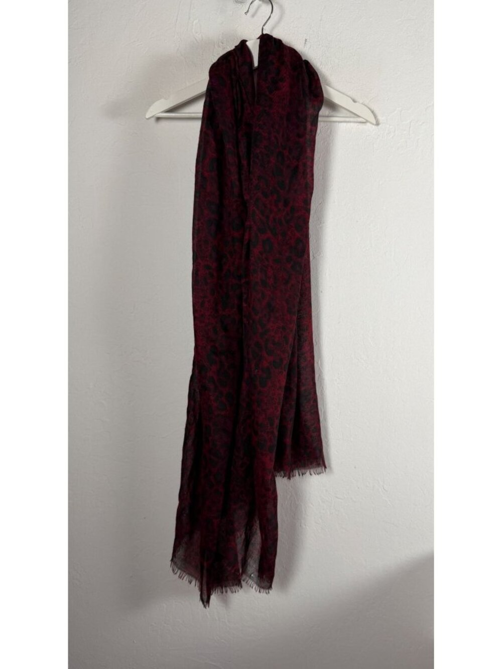 Tchibo TCM Red Leopard Print Scarf Fringe Trim Lightweight 76x33